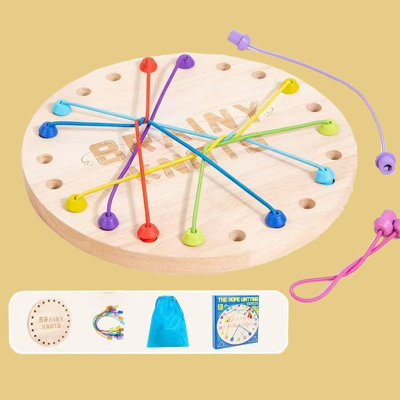 The Rope Untying Challenge, Wooden Brain Teaser Puzzle Board, Educational STEM Toy for Kids, Ages 3+, with Storage Bag