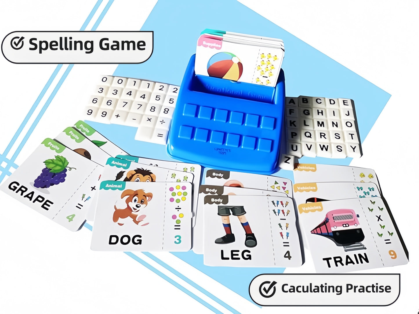LYNETTE'S TOYS 2 in 1 Flash Card Game Set Box-Montessori Toy for Caculate and Spell Skill, Kindy and Preschooler Aged 3+ Educational Toy