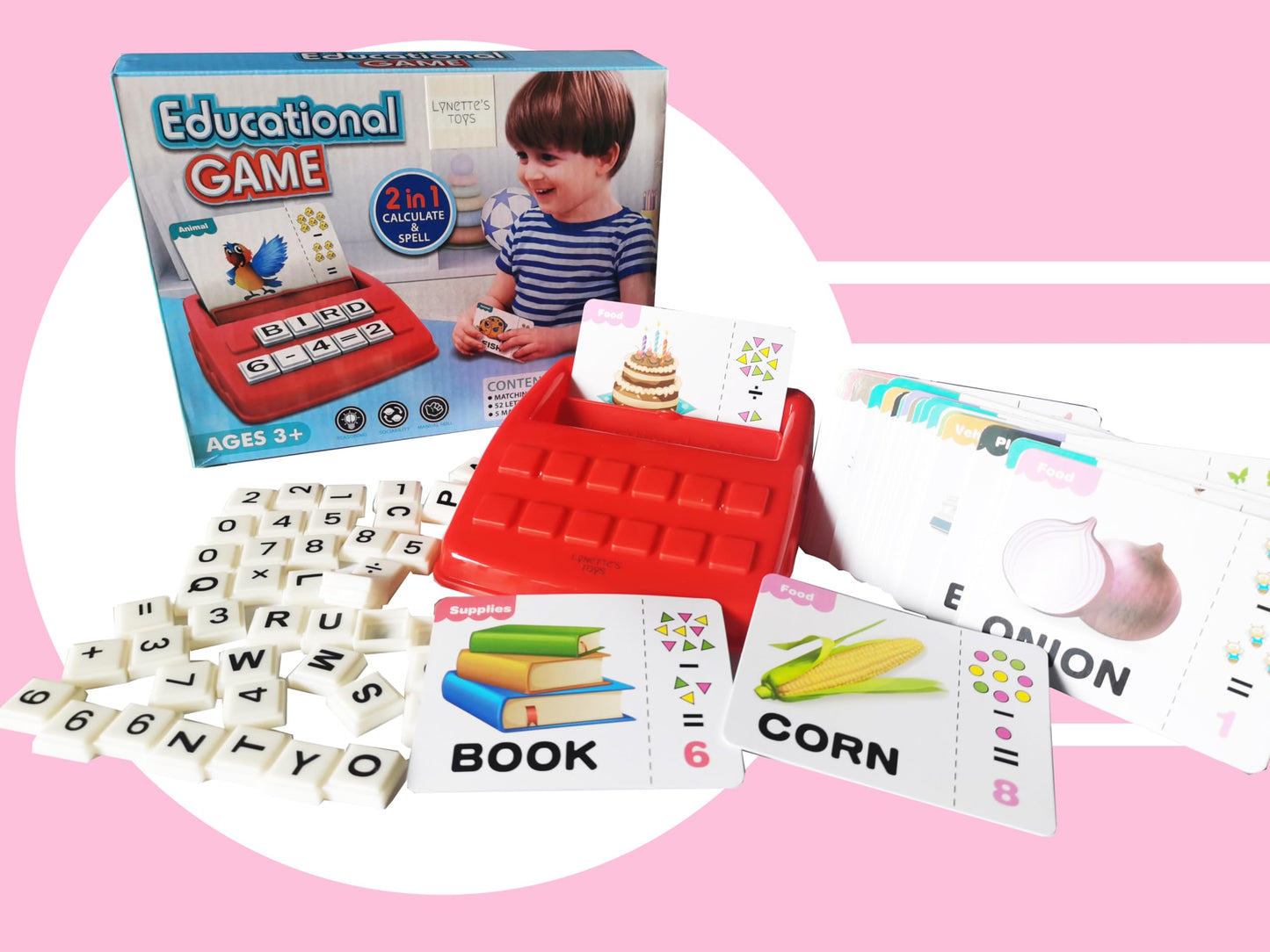 LYNETTE'S TOYS 2 in 1 Flash Card Game Set Box-Montessori Toy for Caculate and Spell Skill, Kindy and Preschooler Aged 3+ Educational Toy