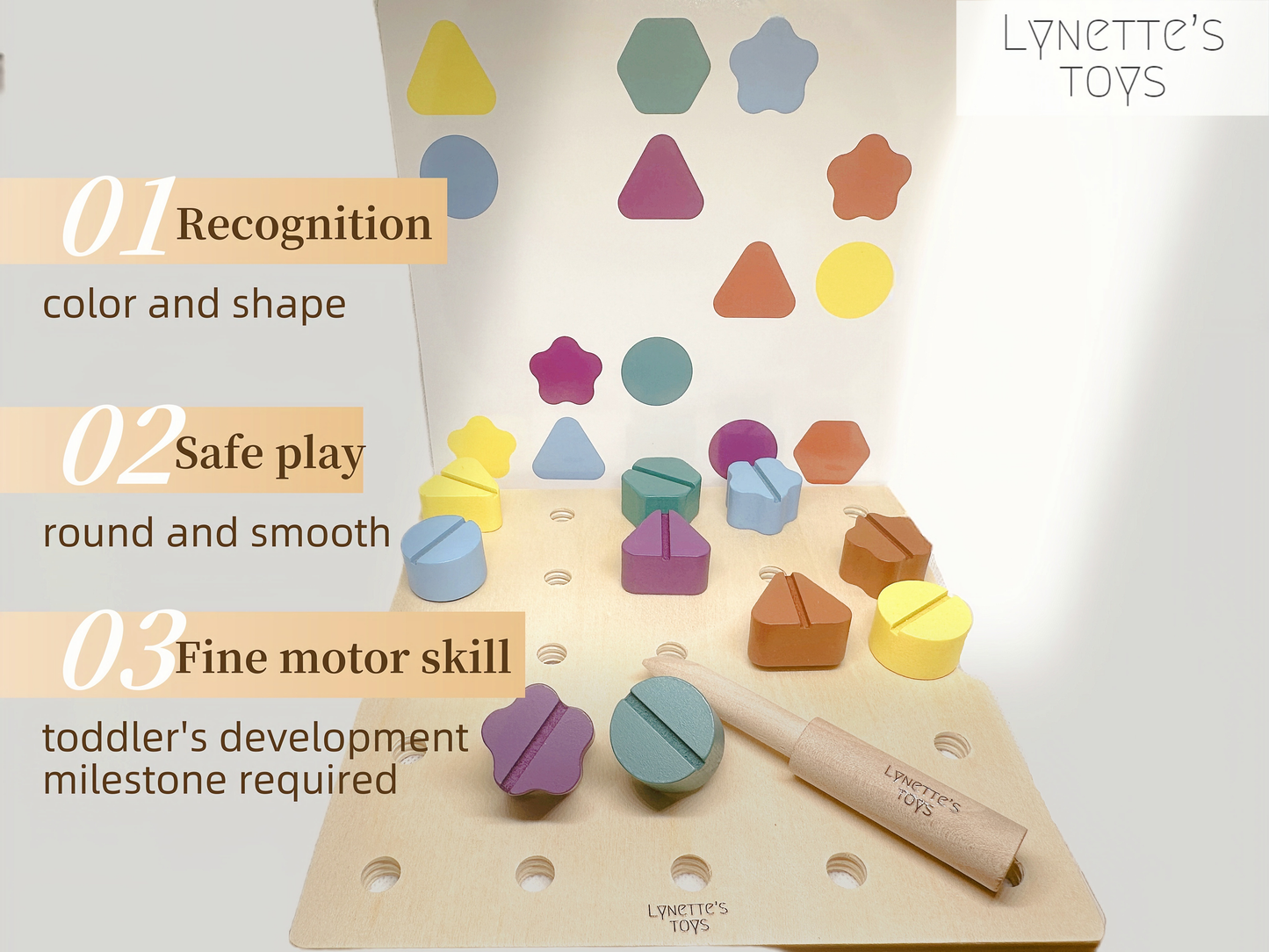 LYNETTE'S TOYS Montessori Screw Driver Board Set for Toddlers – Montessori Learning Toy for Toddlers 3+ | STEM Shape Sorter & Fine Motor Skills Activity | Safe, Durable, Travel-Friendly
