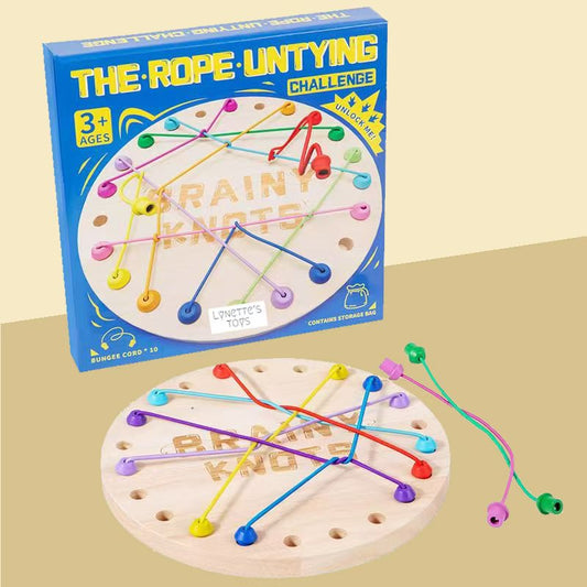 The Rope Untying Challenge, Wooden Brain Teaser Puzzle Board, Educational STEM Toy for Kids, Ages 3+, with Storage Bag