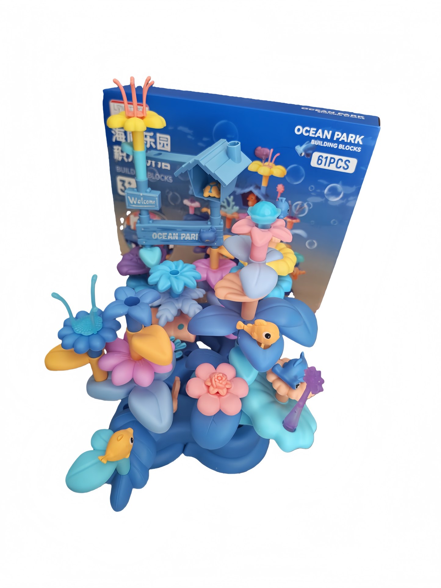 LYNETTE'S TOYS Ocean Park Building Blocks Construction Game Set, 61 Pieces, Ages 3+, Educational Learning Toy