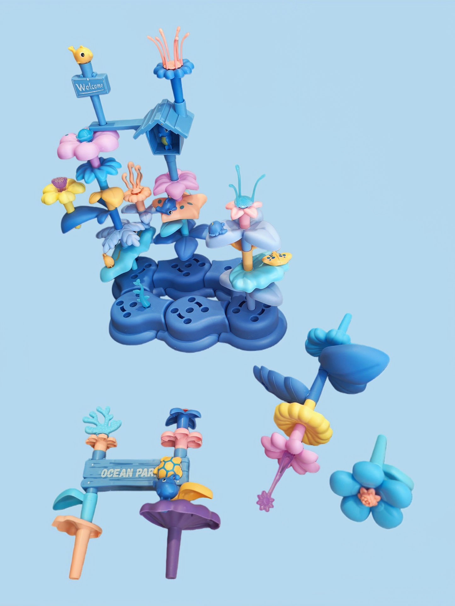 LYNETTE'S TOYS Ocean Park Building Blocks Construction Game Set, 61 Pieces, Ages 3+, Educational Learning Toy