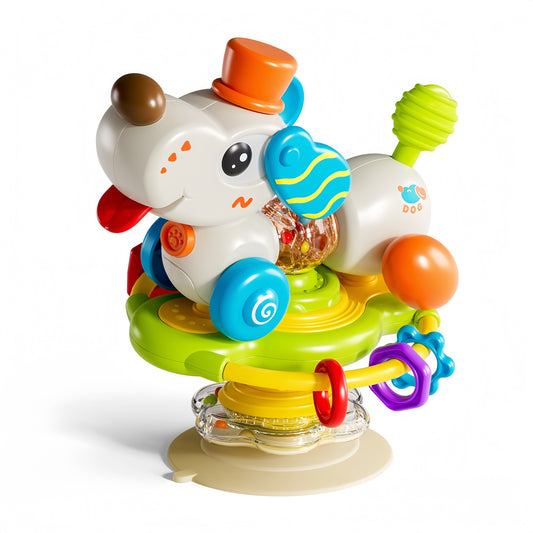 Interactive Baby Activity Center, Puppy Steering Wheel Toy with Suction Base, Multi-Functional Educational Playset for 0-3 Years, Detachable Design (White)
